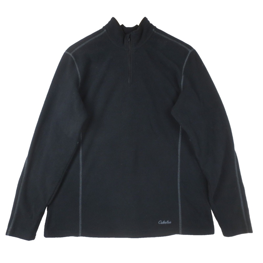 Cabelas Fleece 1/4 Zip Pullover Mens Large Black Mock Neck Outdoor L19UW194